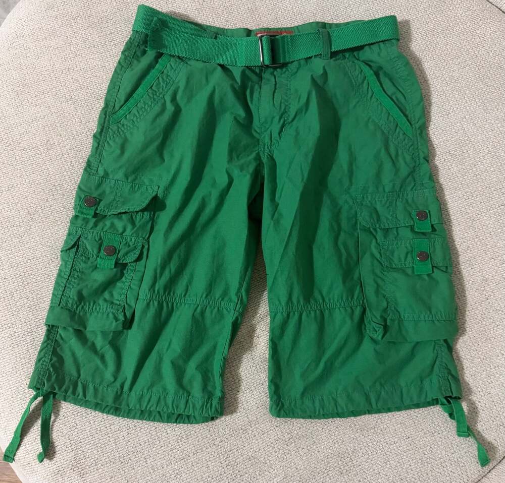 Y2K SB Royal Blue Green Cargo Shorts Men’s 32 Utility Multi Pocket Belted